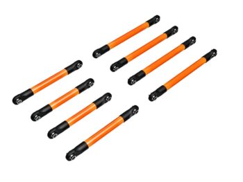 Traxxas TRX9749-ORNG Suspension link set, 6061-T6 aluminum (orange-anodized) (includes 5x53mm front lower links (2), 5x46mm front upper links (2), 5x68mm rear lower or upper links (4)) - een set van