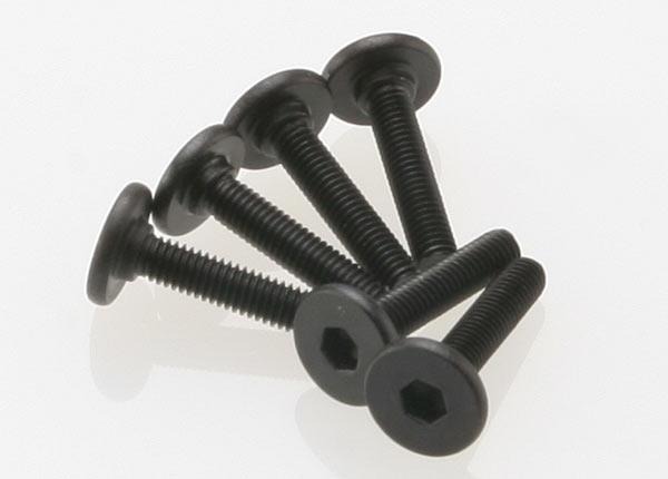 zwarte schroeven platte kop inbus Traxxas TRX3646 Screws, 3x15mm flat-head machine (hex drive) (6), TRX3646 - een stapel zwar