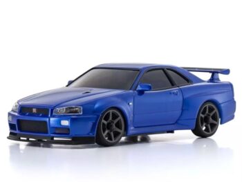 Kyosho MZP487MB Autoscale Mini-Z Skyline GT-R R34 Metallic Blue (MA020N-L) Mini-z body - een metallic blauwe