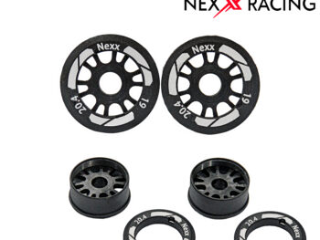 Nexx racing NXUSA-EVO-F-0-19-B Nexx Racing 19mm Threaded Carbon-Fiber Reinforced EVO Flanged Front Wheels (2 pcs) for Mini-Z, Offset 0 Black - twee zwarte velgen van